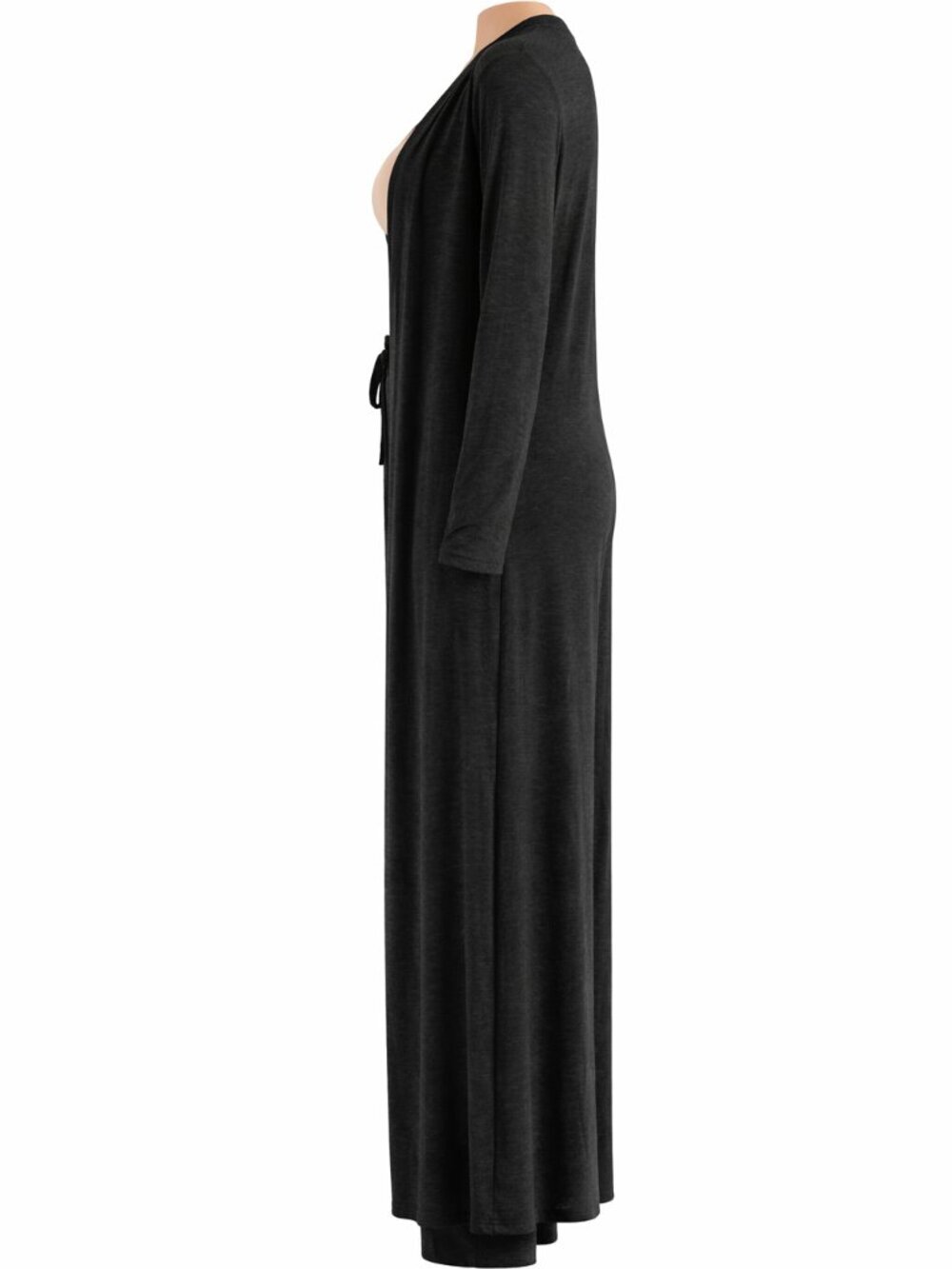 Black 2 Piece Lounge Set Open Front Duster Cardigan & Pants - Picture 3 of 4